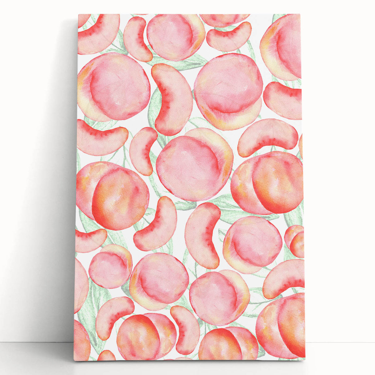 Black and white photo of assorted fruits on a stretched canvas, ideal for kitchen wall art.
