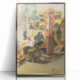 Realism Art Print of Bustling Market Scene - Vibrant Street Life