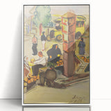 Realism Art Print of Bustling Market Scene - Vibrant Street Life