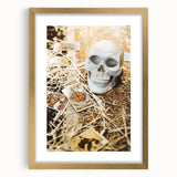 Extra large abstract art print featuring textured autumnal hues on a gold-framed canvas, ideal for living room decor.