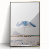 Mid-century modernist summer-themed acrylic print in gold frame, ideal for nursery wall art.