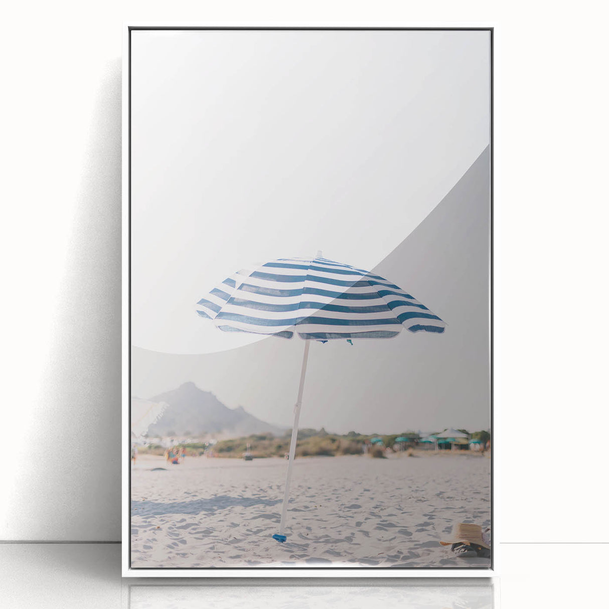 Art deco poster featuring a summer scene in vibrant colors on a white framed acrylic, ideal for nursery wall art.