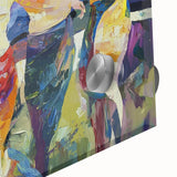 Abstract figurative artwork in vibrant acrylic colors, showcasing a dynamic glass design with intricate details and textures, perfect for modern decor.