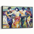 Framed abstract figurative canvas art in black, showcasing dynamic shapes and textures, ideal for modern home decor. Side view highlights its sleek design.