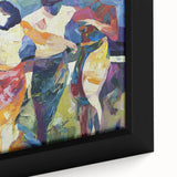 Close-up of an abstract figurative framed canvas artwork showcasing vibrant colors and intricate textures, ideal for modern home decor and artistic expression.