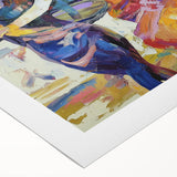 Abstract figurative rolled canvas art showcasing vibrant colors and dynamic shapes, ideal for modern decor. Packaged securely in a robust cardboard tube for safe delivery.