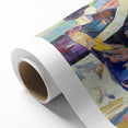 Abstract figurative rolled canvas artwork showcasing vibrant colors and dynamic shapes, perfect for modern home decor. Packaged securely in a durable cardboard tube.