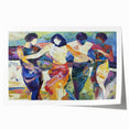 Abstract figurative rolled print showcasing vibrant colors and dynamic shapes, ideal for modern decor. Packaged securely in a durable cardboard tube for easy shipping.