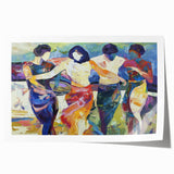 Abstract figurative rolled print showcasing vibrant colors and dynamic shapes, ideal for modern decor. Packaged securely in a durable cardboard tube for easy shipping.