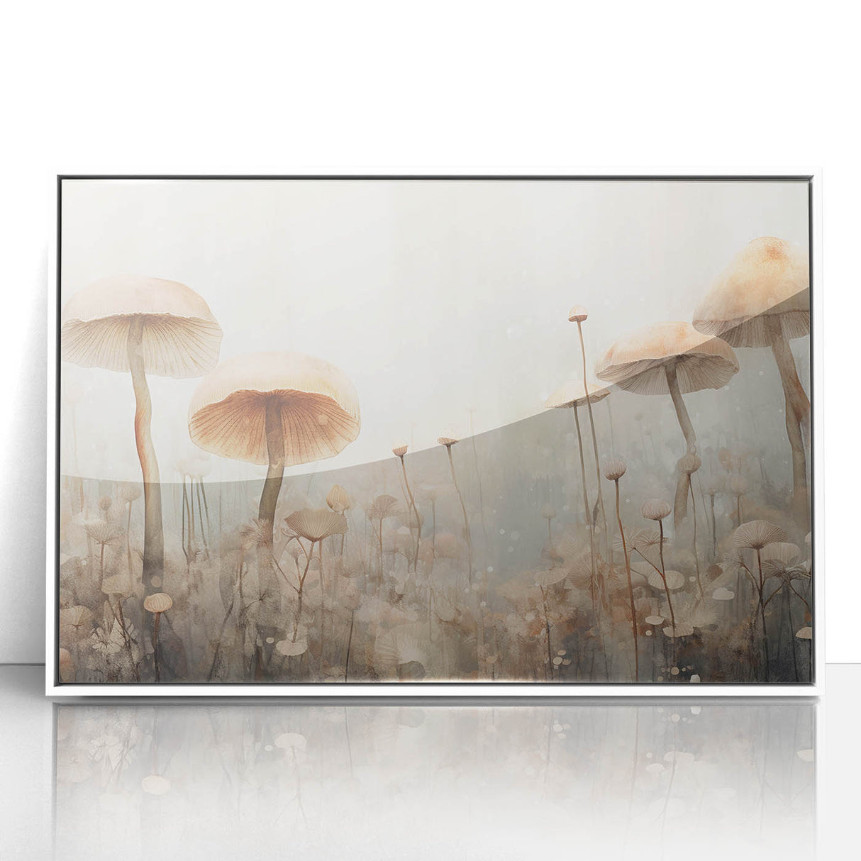 Framed abstract floral wall art in a sleek white frame, showcasing vibrant colors and intricate details, perfect for modern home decor.