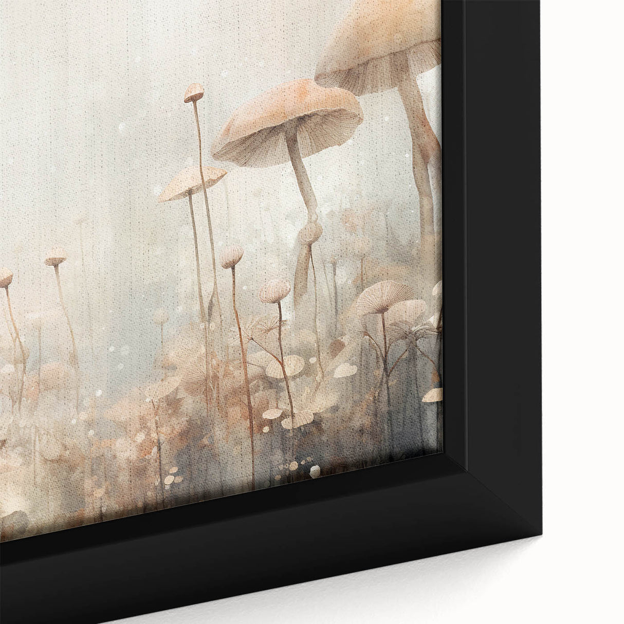 Close-up of a framed canvas wall art piece featuring vibrant abstract floral designs in shades of pink, green, and blue, perfect for modern home decor.