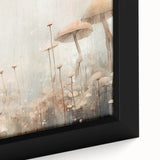 Close-up of a framed canvas wall art piece featuring vibrant abstract floral designs in shades of pink, green, and blue, perfect for modern home decor.