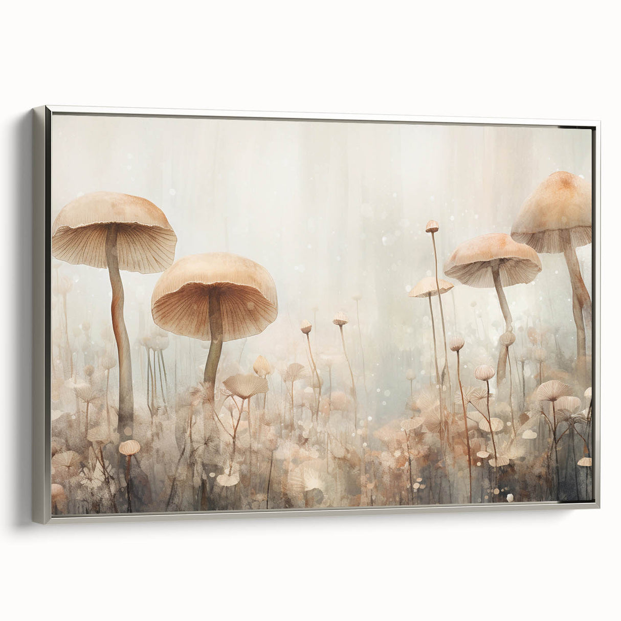 Framed canvas wall art featuring abstract floral designs in vibrant colors and intricate patterns, displayed with a sleek silver frame, adding elegance to any décor.