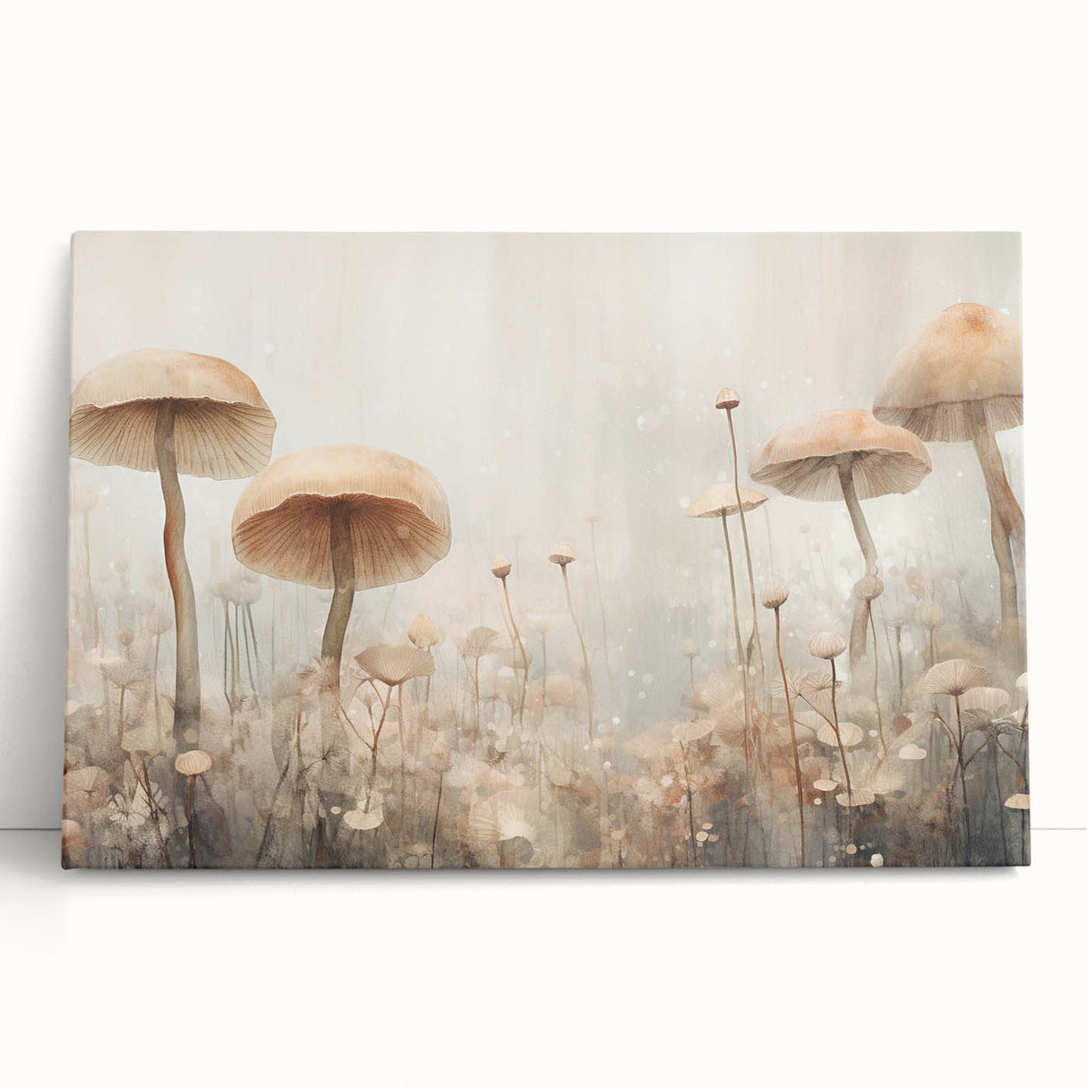 Abstract floral wall art on stretched canvas, showcasing vibrant colors and intricate designs, leaning against a white wall, perfect for modern home decor.