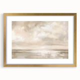 Abstract landscape wall art framed in gold with a white mat, showcasing soft pastel colors and organic shapes, perfect for modern home decor.
