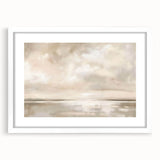 Abstract landscape wall art in a white frame with a mat, showcasing vibrant colors and fluid shapes that evoke a serene natural scene, ideal for modern decor.