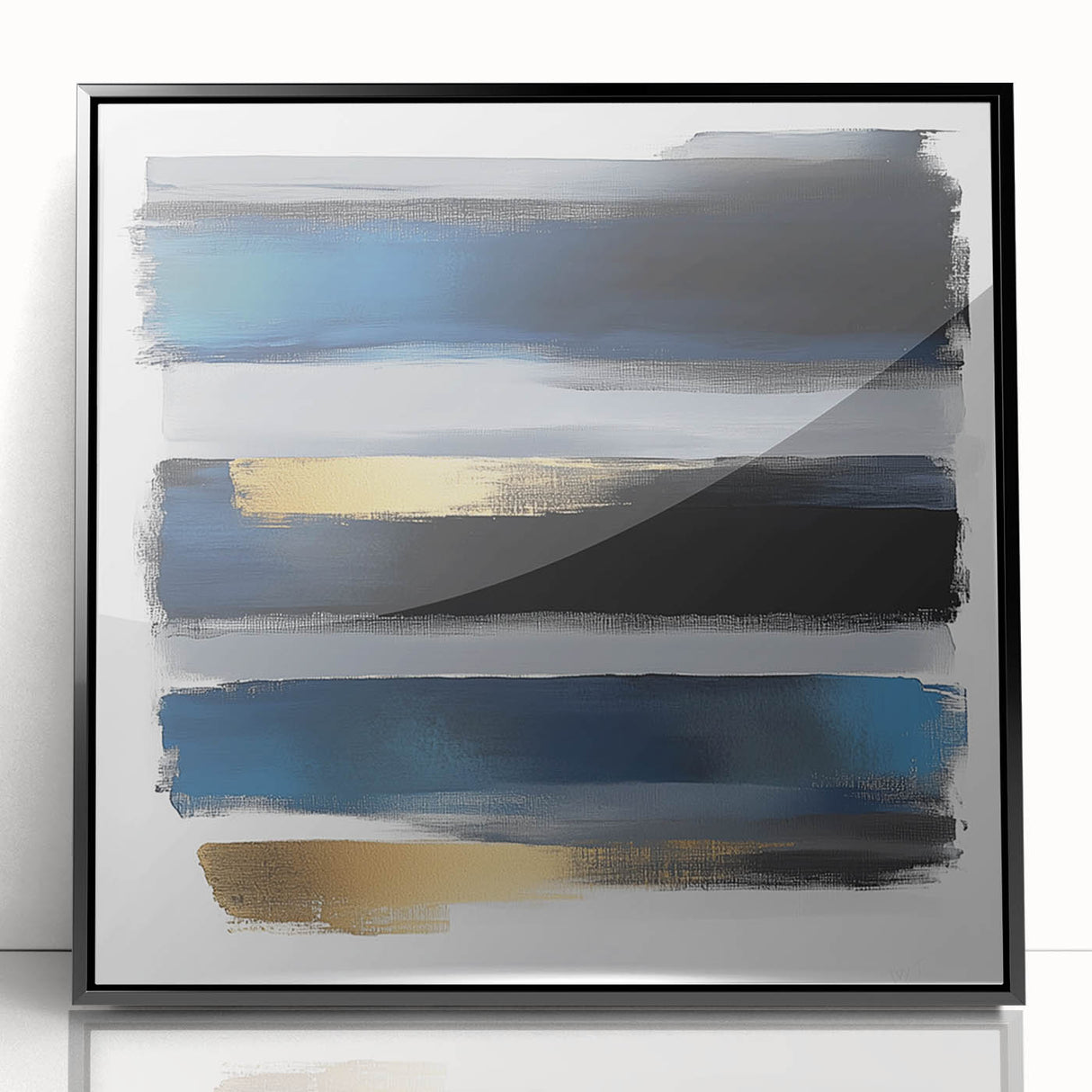 Geometric Abstract Wall Decor – Navy, Black, and Gold Stripes