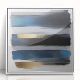 Geometric Abstract Wall Decor – Navy, Black, and Gold Stripes