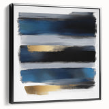 Geometric Abstract Wall Decor – Navy, Black, and Gold Stripes
