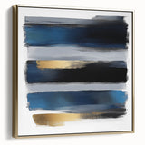 Geometric Abstract Wall Decor – Navy, Black, and Gold Stripes