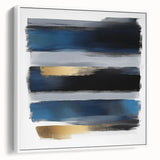Geometric Abstract Wall Decor – Navy, Black, and Gold Stripes
