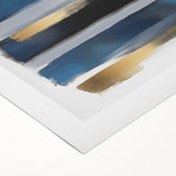 Geometric Abstract Wall Decor – Navy, Black, and Gold Stripes