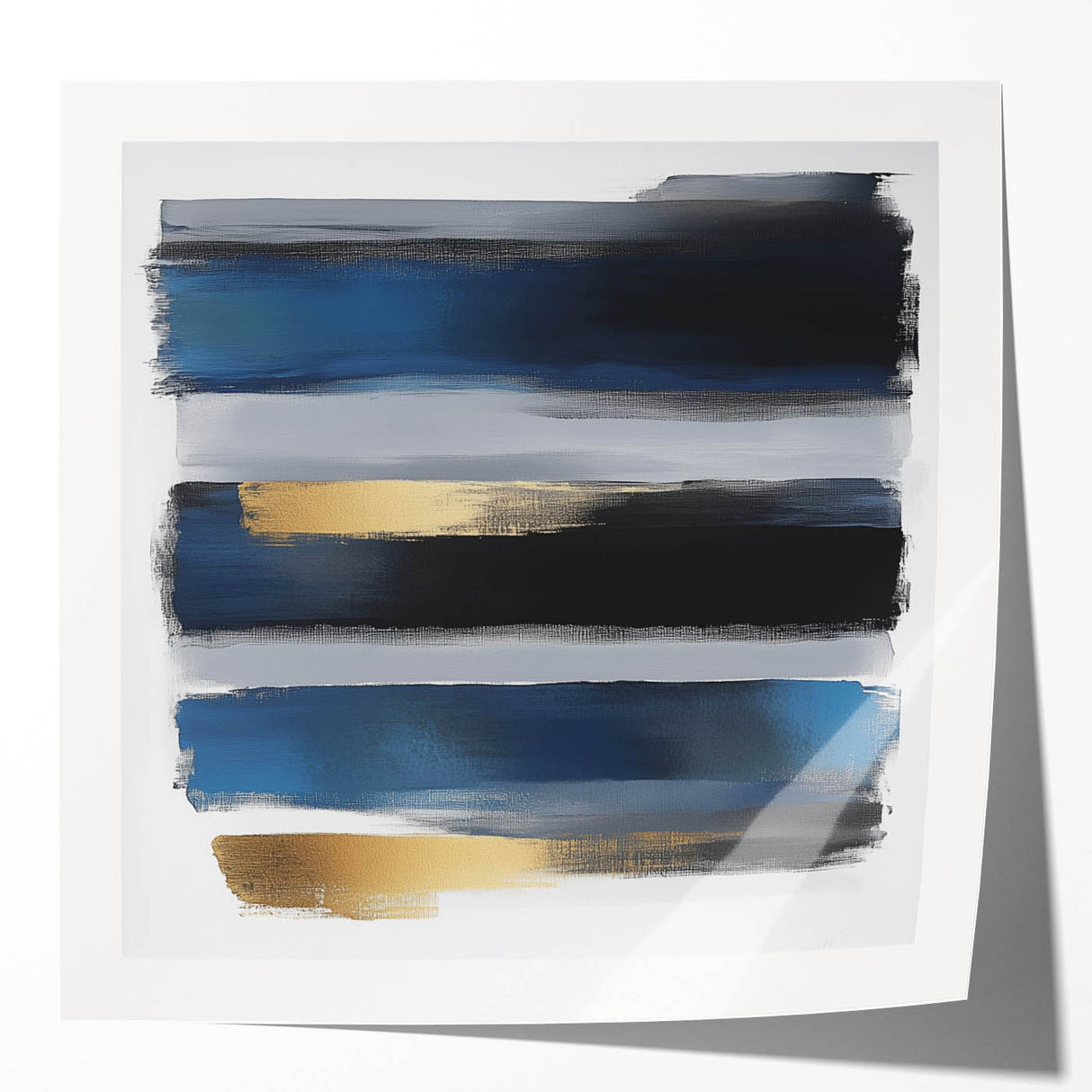 Geometric Abstract Wall Decor – Navy, Black, and Gold Stripes