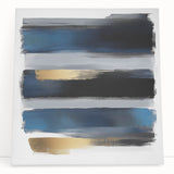 Geometric Abstract Wall Decor – Navy, Black, and Gold Stripes