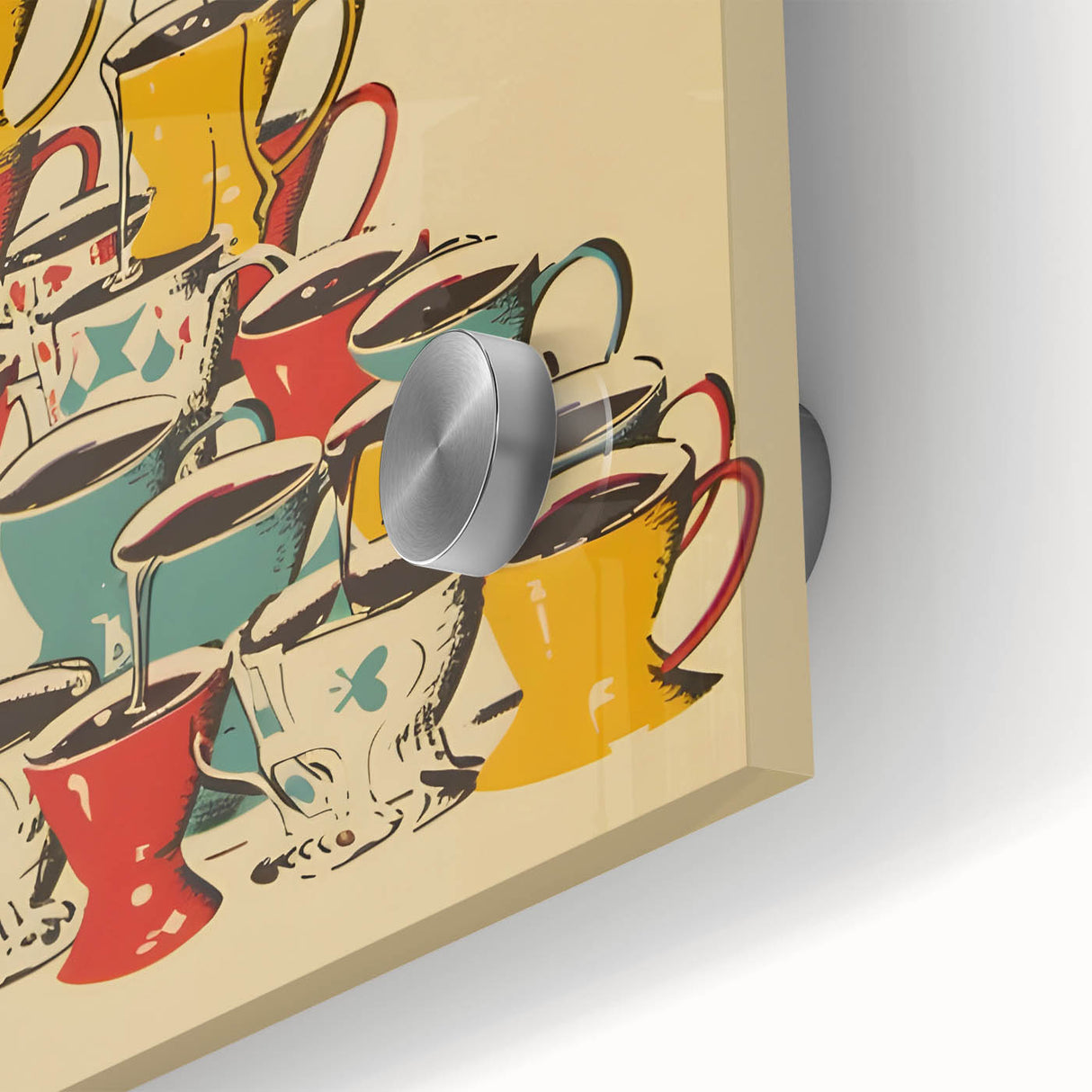 Large abstract wall art in muted earth tones on acrylic glass, ideal for dining room ambiance.