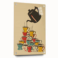 Large abstract wall art on acrylic glass depicting vibrant, swirling colors, ideal for dining room decor.