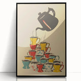 Large abstract wall art in mid-century modernist style featuring muted earth tones on framed acrylic.