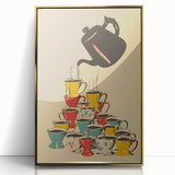 Large art print featuring a mid-century modernist food and drinks theme in a gold frame, ideal for kitchen wall art.