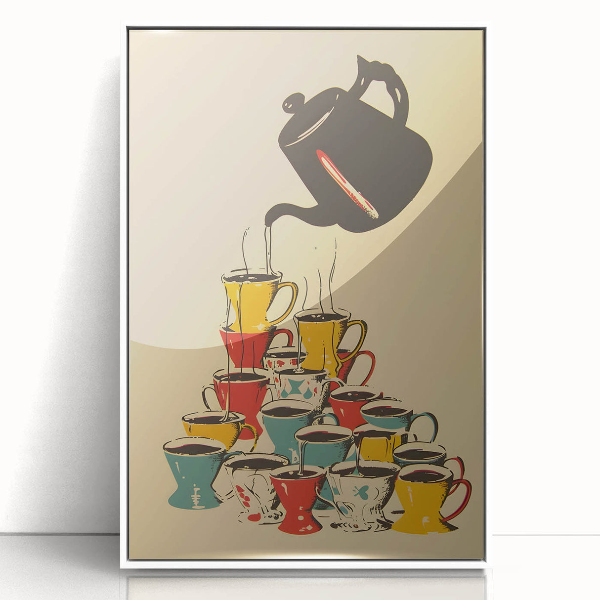 Art deco poster featuring a stylized cocktail, rendered in bold black and gold tones on a white acrylic frame.