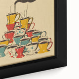 Extra large black wall art on canvas featuring colorful, textured food and drink motifs, suitable for living room decor.