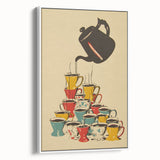 Extra large vintage poster art of colorful food and drinks on a white framed canvas, ideal for living room decor.