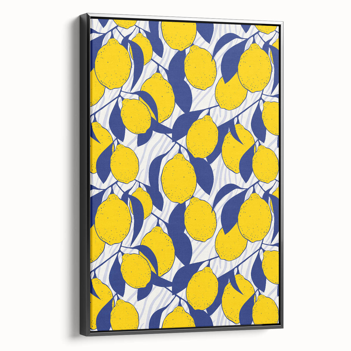 Black and white framed canvas featuring a vintage poster art of assorted fruits, ideal for bedroom wall decor.
