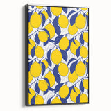 Black and white framed canvas featuring a vintage poster art of assorted fruits, ideal for bedroom wall decor.