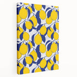 A large canvas print featuring a colorful array of assorted fruits, ideal for kitchen wall art.