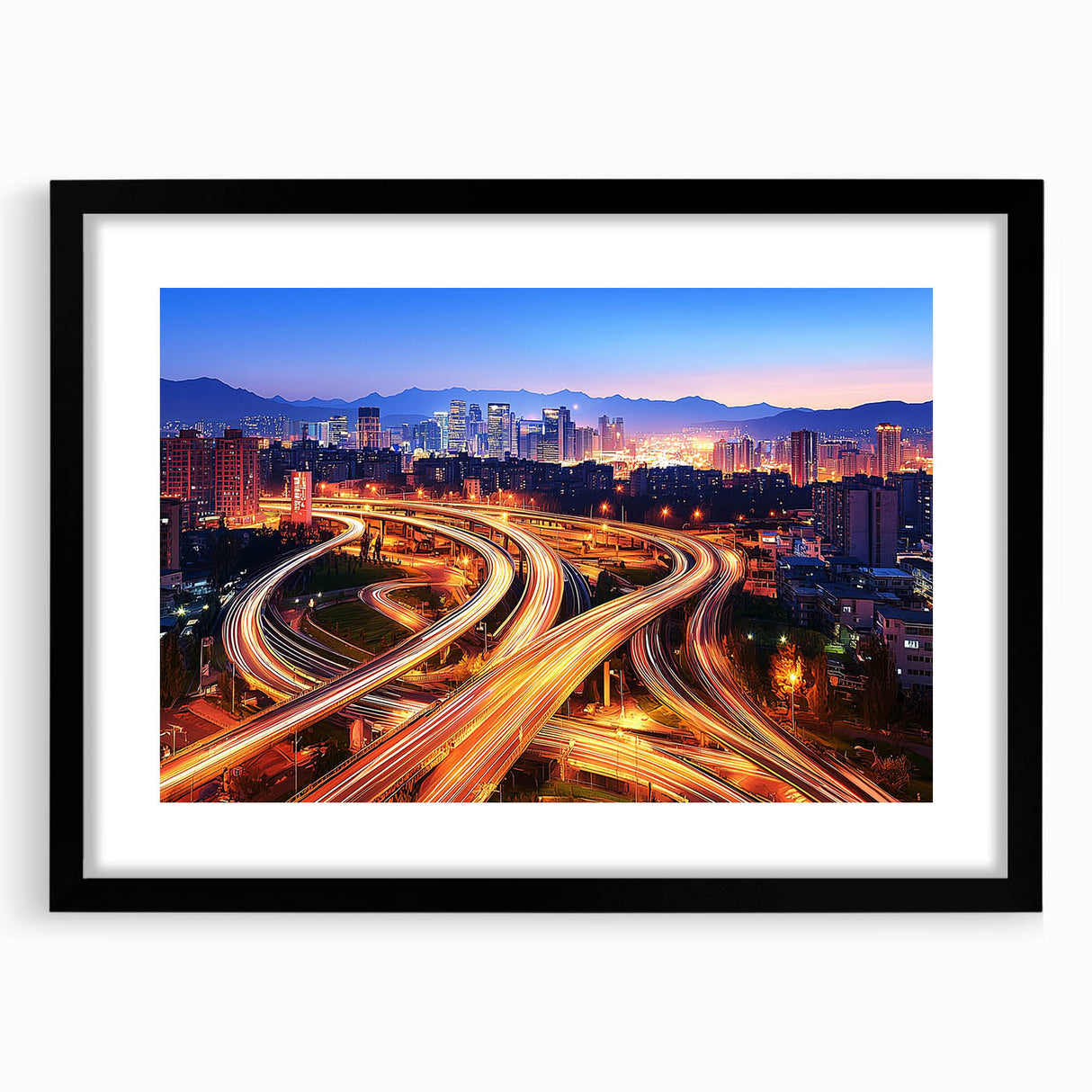 Landscape bridge frame in matte black, showcasing a modern design with a sleek front view, perfect for enhancing home decor and showcasing artwork or photos. Ideal for minimalist aesthetics and contemporary interiors.