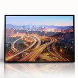 Framed acrylic artwork of a landscape bridge in a black frame, showcasing vibrant colors and intricate details, perfect for enhancing home decor.