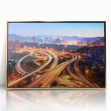 Framed acrylic artwork showcasing a stunning gold landscape bridge design, perfect for modern home decor, featuring vibrant colors and intricate details.