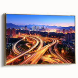 Framed canvas artwork showcasing a golden landscape bridge, featuring a serene view with vibrant colors and intricate details, perfect for home decor enhancement.