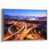 Landscape canvas artwork depicting a serene bridge scene, framed in silver, showcasing intricate details and vibrant colors, perfect for home decor.