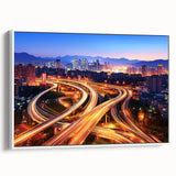 Framed canvas artwork depicting a serene landscape bridge scene, showcasing vibrant colors and intricate details, mounted in a sleek white frame, ideal for home decor.