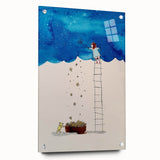 Whimsical Boys Room Wall Art – Child Catching Stars with Teddy Bear