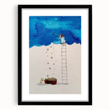 Whimsical Boys Room Wall Art – Child Catching Stars with Teddy Bear
