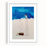 Whimsical Boys Room Wall Art – Child Catching Stars with Teddy Bear
