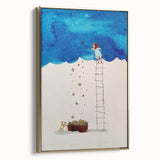 Whimsical Boys Room Wall Art – Child Catching Stars with Teddy Bear