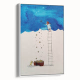 Whimsical Boys Room Wall Art – Child Catching Stars with Teddy Bear