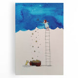 Whimsical Boys Room Wall Art – Child Catching Stars with Teddy Bear